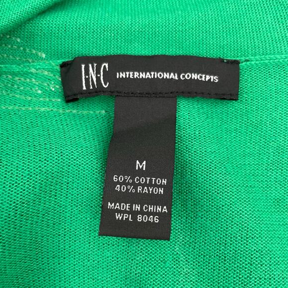 Bright Green Holiday Cardigan Open Front Gold Sequin Flower Sunbursts INC size M - Picture 7 of 9